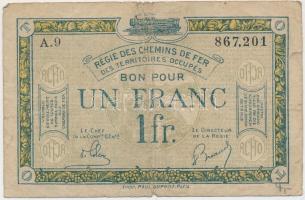 Franciaország 1923. 1Fr "Megszállt Területek Vasúti Igazgatása" T:III,III- France 1923. 1 Franc "Régie des Chemins de Fer des Territoires Occupés" C:F,VG