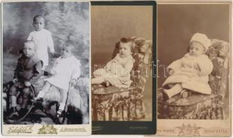 cca 1860-1890 Gyermek portrék a múltszázad fordulójáról, nagy méretű, keményhátú kabinet fotók, 5db,...