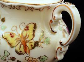 Zsolnay pillangó mintás cukortartó, kézzel festett, jelzett, hibátlan, m:12,5 cm