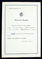 1949 Kádár János belügyminiszter aláírása rendőrfőhadnagyi kinevezési okmányon