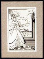 EM jelzéssel: Art deco dáma. Fametszet, papír, jelzés nélkül, 16x10 cm