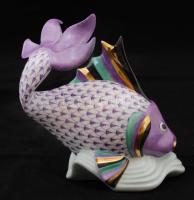 Herendi pikkelymintás halacska, kézzel festett, jelzett (G.F), hibátlan, m:13,5 h:13 cm / Herend fis...