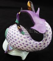 Herendi pikkelymintás halacska, kézzel festett, jelzett (G.F), hibátlan, m:13,5 h:13 cm / Herend fis...