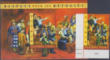 50 éves az Egyesült Nemzetek Menekültügyi Főbiztosa ívsarki bélyeg + blokk, 50th anniversary of The UN Refugee Agency corner stamp + block