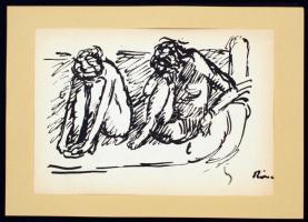 Rippl-Rónai József (1861-1927): Modellek a pamlagon. Cinkográfia, papír, jelzett a cinkográfián, paszpartuban, 17x24 cm