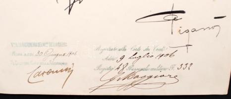 1906 III. Viktor Emánuel olasz király (1900-1946) oklevele Edoardo Sabelli állatorvos hadnagy (sotto...