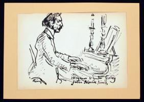 Rippl-Rónai József (1861-1927): Grieg. Cinkográfia, papír, jelzett a cinkográfián, paszpartuban, 17x24 cm