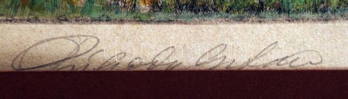 Prihoda István (1891-1965): Majális. Színezett rézkarc, papír, jelzett, paszpartuban, 25×32 cm