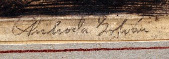 Prihoda István (1891-1965): Önarckép akttal. Rézkarc, papír, jelzett, paszpartuban, 30×24 cm