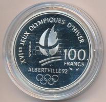 Franciaország 1989. 100Fr Ag "XVI. Téli Olimpia - Albertville 1992" eredeti tokban, számozott tanúsítvánnyal T:PP France 1989. 100 Francs Ag "XVIth Winte Olympics - Albertville 1992" in original case with numbered certificate C:PP