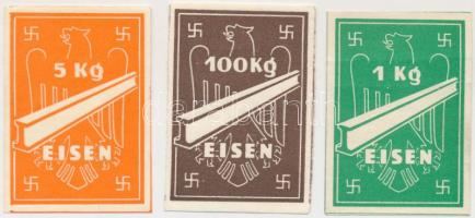 Német 3. Birodalom DN 1kg + 5kg + 100kg vasjegy T:I-,II- German Third Reich ND DN 1kg + 5kg + 100kg "Eisen" tickets C:AU,VF