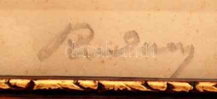 Rudnay Gyula (1878-1957): Útszéli fák, színezett rézkarc, papír, üvegezett fa keretben, 13,5×21 cm