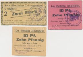 Német Birodalom / Poroszország / Graudenz (Grudziadz) tiszti hadifogolytábor 1918. 10pf (2xklf) + 2M mindegyik felülbélyegzett T:I-,II,II- German Empire / Prussia / Graudenz (Grudziadz) Officer's POW camp 1918. 10 Pfennig (2xdiff) + 2 Mark all overprinted C:AU,XF,VF