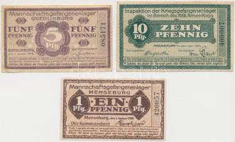 Német Birodalom / Merseburg hadifogolytábor 1916. 1pf + Quedlinburg hadifogolytábor 1916. 5pf + Frankfurt hadifogolytábor a XVIII. Hadtest alárendeltségében 1917. 10pf T:I,II-,III German Empire / Merseburg POW camp 1916. 1 Pfennig + Quedlinburg POW camp 1916. 5 Pfennig + Frankfurt POW camp under the XVIII Corps 1917. 10 Pfennig C:UNC,VF,F