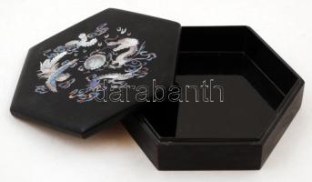 Gyöngyház berakásos fa doboz,jelzés nélkül, 185x50mm