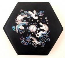 Gyöngyház berakásos fa doboz,jelzés nélkül, 185x50mm