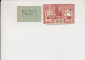 Belgium/Leuven DN 10c lyukasztott + Gent 1941. kenyérjegy, felülbélyegzett, lyukasztott T:III-,I-
Be...