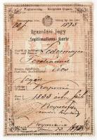 1875 Kaposvár, Ács számára kiállított igazolási jegy 15 kr okmánybélyeggel / ID