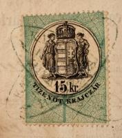 1875 Kaposvár, Ács számára kiállított igazolási jegy 15 kr okmánybélyeggel /
ID