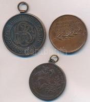 1898. "Szabadságharczunk dicső emlékére" Br emlékérem (29mm) + 1929. "Budapesti Egyetemi Athletikai Club versenydíja / Férfi páros II" Br díjérem (34mm) + Damkó József (1872-1955) / Exner Károly (1850-1919) ~1930. "Magyarországi Testedző-Egyesületek Szövetsége" Br emlékérem (30mm) T:2,3