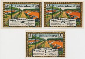Németország / Weimari Köztársaság / Lichtenhorst hadifogolytábor ~1920. 25pf + 50pf + 1M hamis hadifogolytábor bankjegyek, melyeket az 1920-as években készítettek T:I- hajtatlanok Germany / Weimar Republic / Lichtenhorst POW camp ~1920. 25 Pfennig + 50 Pfennig + 1 Mark spurious POW camp banknotes, which were made in the 1920's C:AU unfolded
