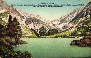 Jégtói völgy a Poprádi tó felől, Tátra, Földes Samu kiadása / valley, lake