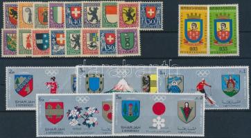 Címer motívum tétel: 68 klf bélyeg + 1 blokk 3 stecklapon Coat of arms 68 diff. stamps + 1 block on ...