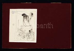 Szász Endre (1926-2003): Vázlat rajz leírással. Tus, papír, jelzés nélkül, 13×9 cm