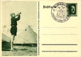 1937 Reichsparteitag Nürnberg / Nazy Party German scout with trumpet So. Stpl 6 Ga. (EK)