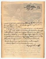 1899 Bp. VI., Országh Sándor és Fia cs. és kir. műorgona gyárosok díszes fejléces levélpapírjára írt...