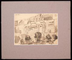 Herman Lipót (1884-1972): Kiállítás. Ceruza, papír, hagyatéki pecséttel, paszpartuban, 15×21 cm