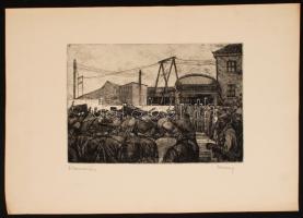 Barczy Pál (1933-): Államosítás. Rézkarc, papír, jelzett, 19×28 cm