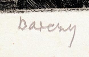 Barczy Pál (1933-): Államosítás. Rézkarc, papír, jelzett, 19×28 cm