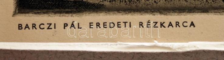 Barczy Pál (1933-2003): Naplemente. Rézkarc, papír, jelzés a karcon, paszpartuban, 14×12 cm