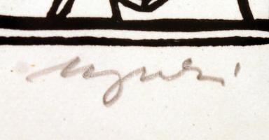 Gyulai Líviusz (1937-): Ex Libris. Linó, papír, jelzett, üvegezett keretben, 11×10 cm