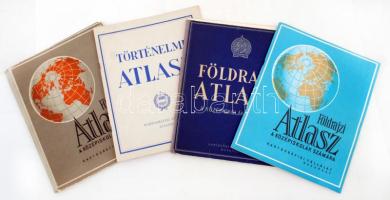 1956-1978 4 db atlasz-Földrajzi atlasz a középiskolák számára(1962), Történelmi atlasz, Földrajzi atlasz a középiskolák számára(2 db), Kartográfiai Vállalat Budapest