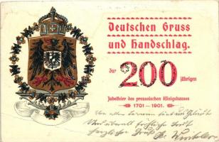 1901 200 jährigen Jubelfeier des preussischen Königshauses / 200th Jubilee of the Prussian royal family, coat of arms, golden decoration litho (EB)