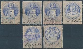 6 db forint névértékű illetékbélyeg (3x2Ft, 2,50Ft, 10Ft, 20Ft)