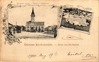 Kisszeben, laktanya, Fő utca, templom; kiadja Stehr Gusztáv / barrack, main street, church, floral Art Nouveau (fl)