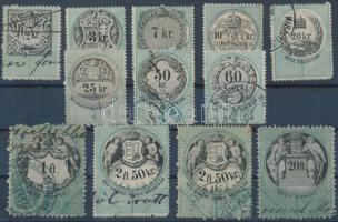 12 db illetékbélyeg 1890-es évekből 2kr-20Ft