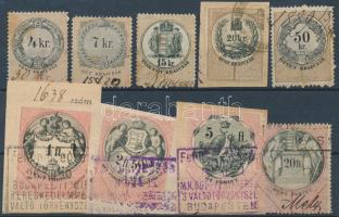 9 db illetékbélyeg 1890-es évekből 1kr-20Ft