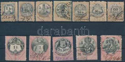 12 db illetékbélyeg 1890-es évekből 1kr-5Ft