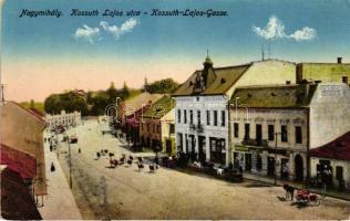 Nagymihály, Kossuth Lajos utca, gyógyszertár, Arany Bika szálloda / street, pharmacy, hotel (EK)