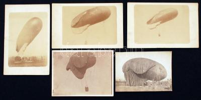 cca 1914 Katonai hőlégballonok, 11x8 és 9x14 cm közötti méretekben / cca 1914 Hot air ballons, 5 military photos