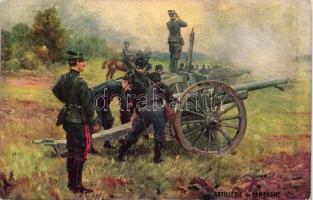 Artillerie de Campgane / WWI French military artillery, cannon, Tuck Serie 981 No.6. artist signed