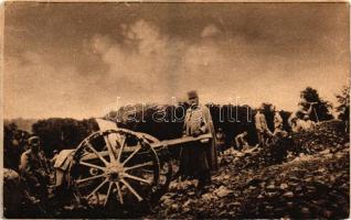 Tüzelő állás; Érdekes Újság karácsonyi ajándéka / WWI Hungarian military, artillery man, cannon (b)