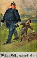 Weil er Fleisch gehamstert hat / German gendarme, boy, propaganda s: Joh. Adolf (fa)