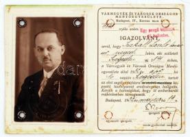 1932 Bp., Vármegyék és Városok Országos Mentőegyesülete által kiállított fényképes igazolvány