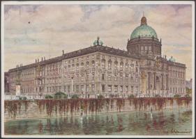 1936 Képeslap a Berlini Olimpiáról hazaküldve rajta magyar olimpikonok: Kubinyi Frigyes aranyérmes vízilabdázó, Nagy Ferenc boxoló, Zombori Ödön aranyérmes birkózó és mások saját kezű aláírásával