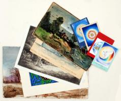 Vegyes művészeti tétel: több ofszet, közte akvarellek, olajfestmény, többségük jelzett, különböző méretben, összesen 9 db